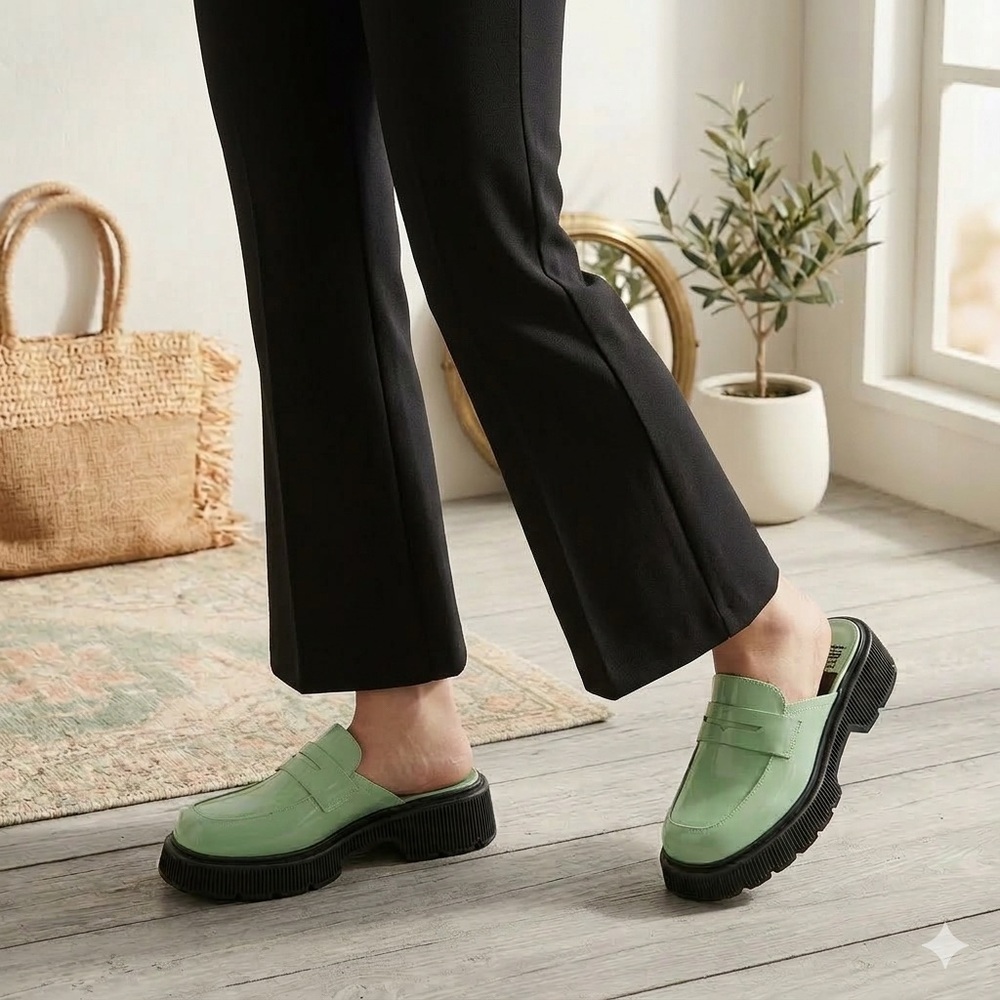 Jeffrey Campbell Pistachio Green leather Mules Chunky Platform Loafer Slides 39 - Picture 5 of 11